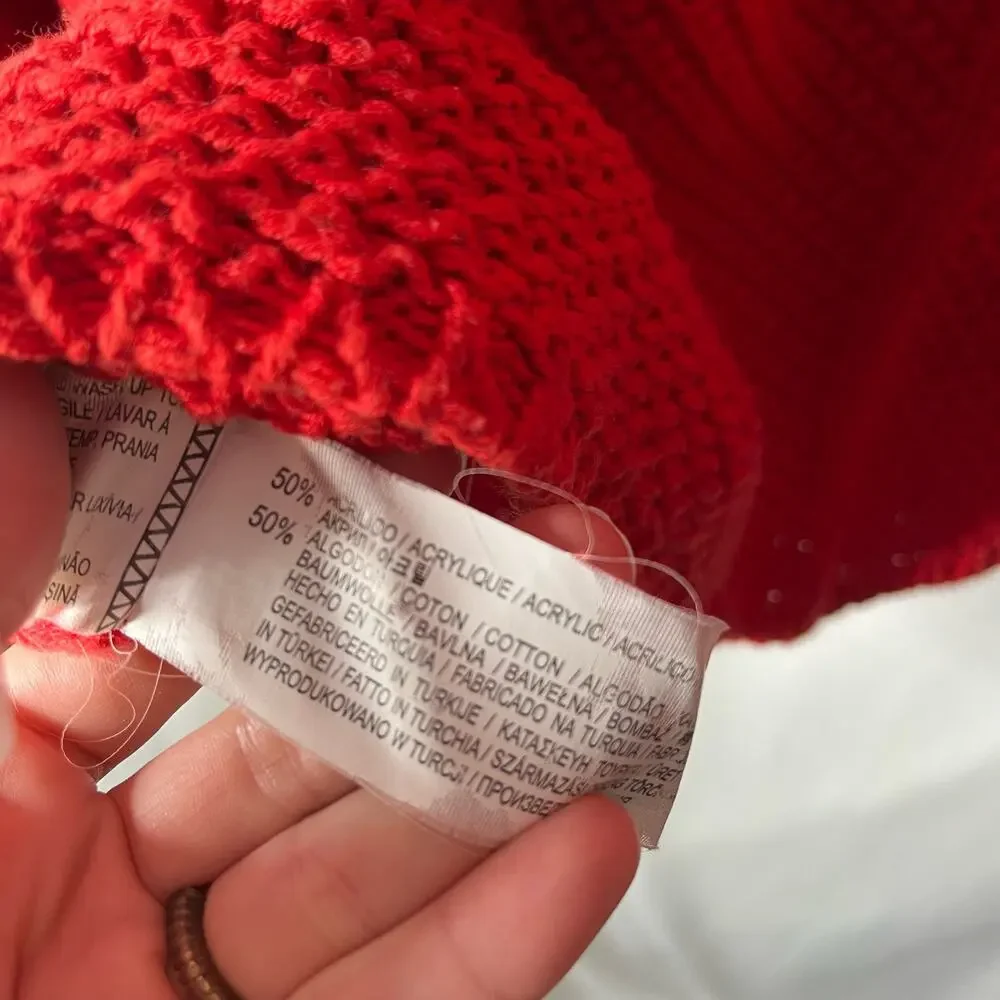 Pull & Bear Red Mock Neck Chunky Knit Bell Sleeve Sweater Medium